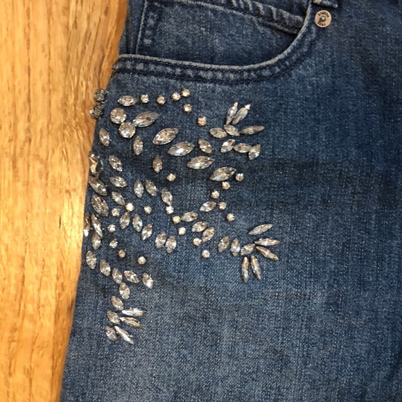 Free People Rhinestone Denim Frayed Mini Skirt - Picture 5 of 8